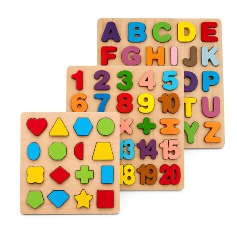 3 Puzzle Wooden Boards Numbers Alphabets and Shapes