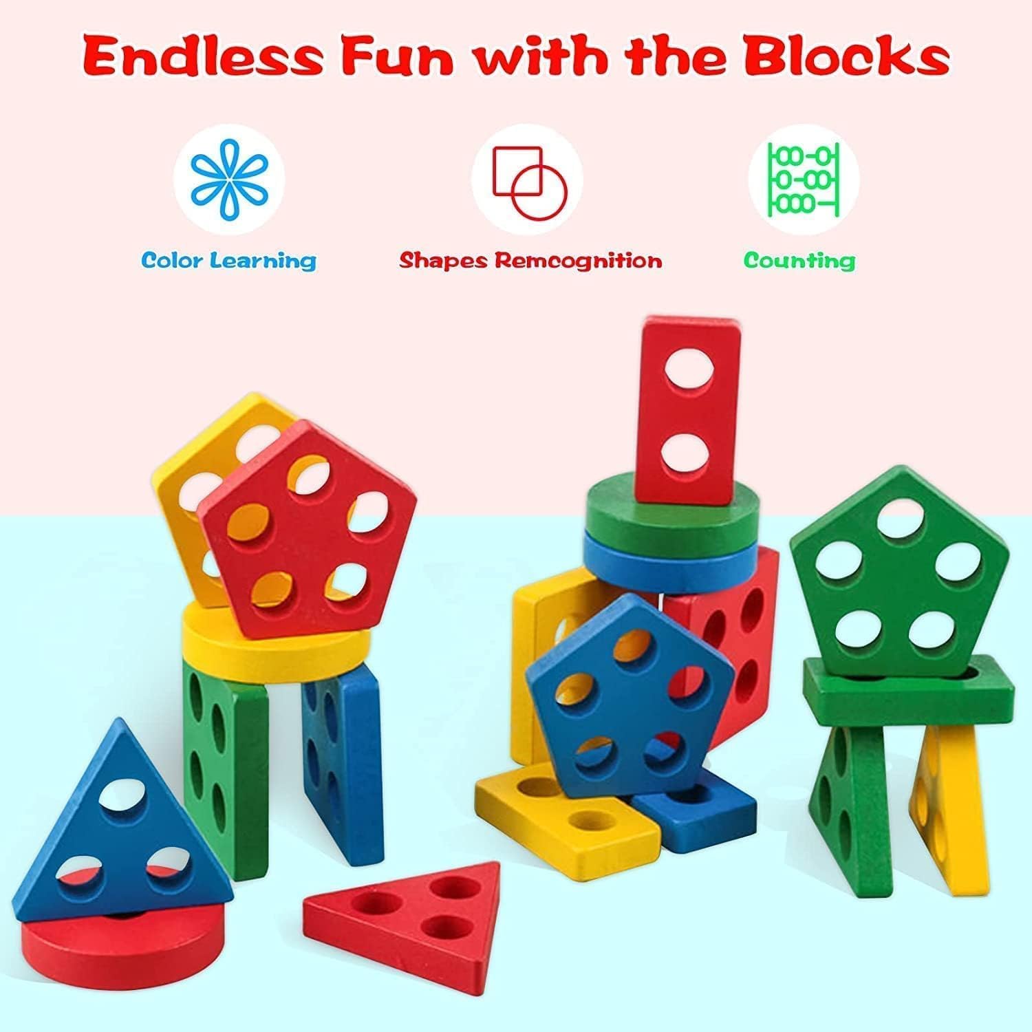 Wooden Geometric Shapes Stacking Toy - Image 4