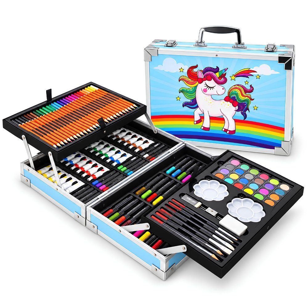 145 Pcs Drawing Set for Kids – Art & Coloring Kit with Aluminum Case