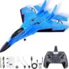 a blue toy airplane with a remote control