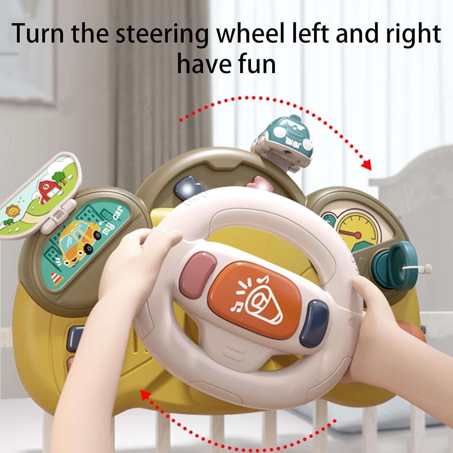 Toddler car toy with steering wheel