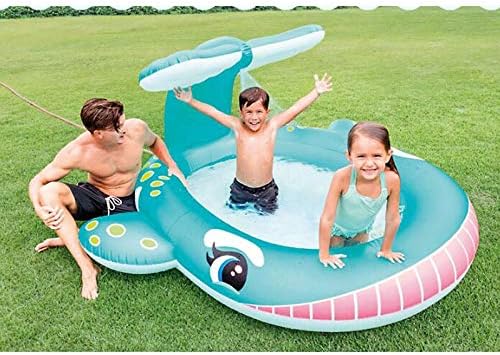 Inflatable whale pool with water sprinkler
