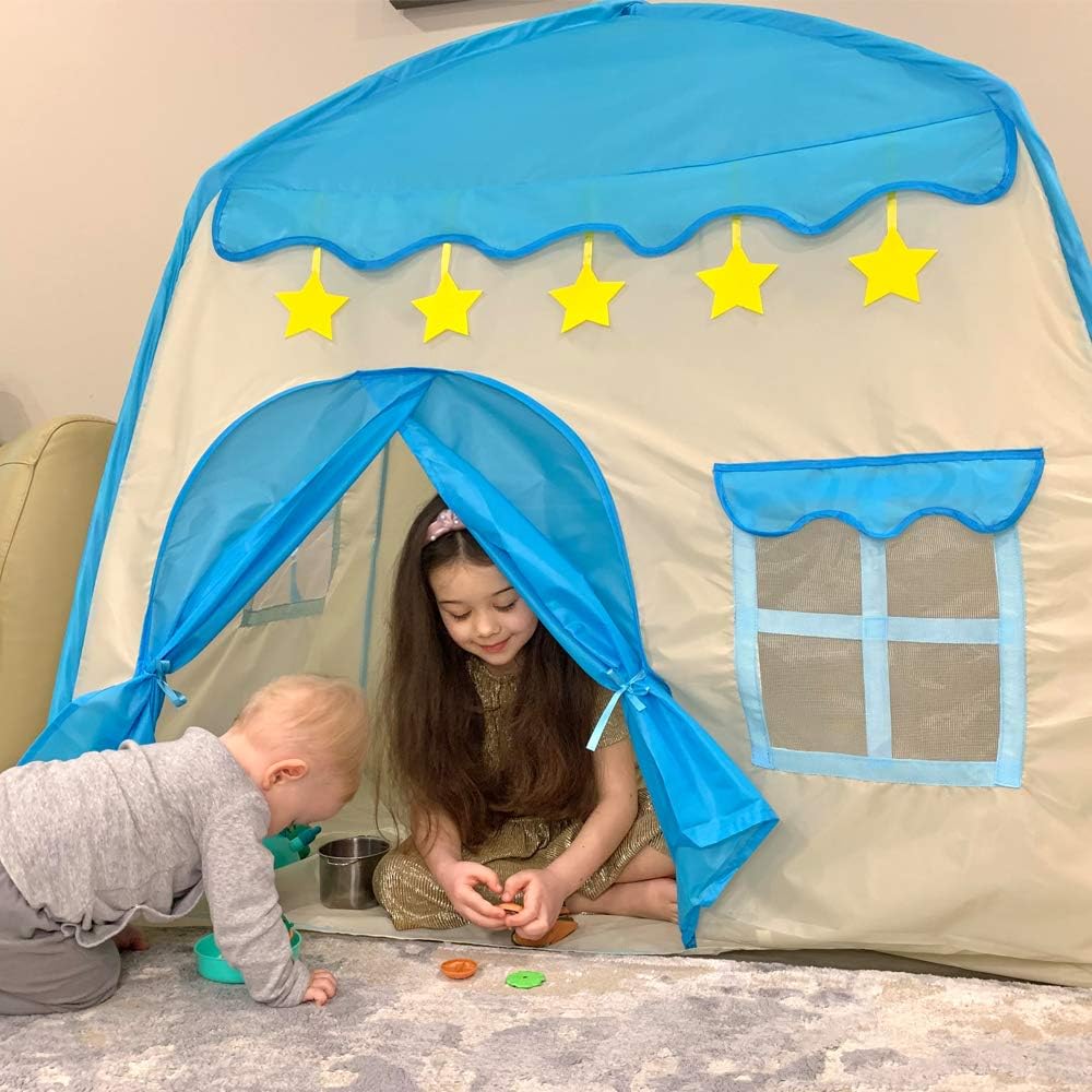 Portable blue castle tent for toddlers