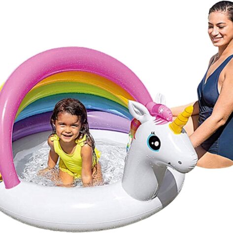 Durable vinyl baby pool with sun protection