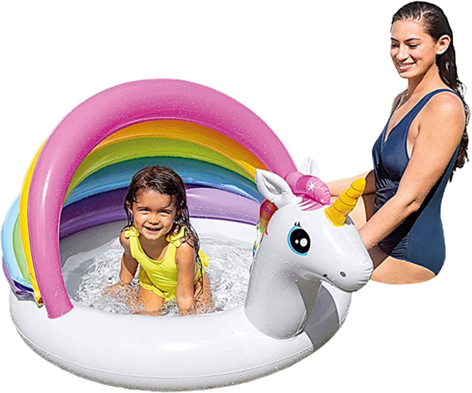 Durable vinyl baby pool with sun protection