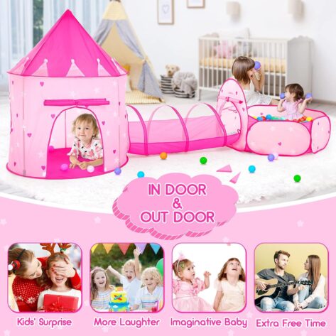 Pink Princess Tent with Tunnel and Ball Pit