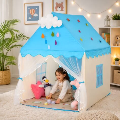 Ultimate Blue Kids House Tent with Curtains | Indoor Play Tent House