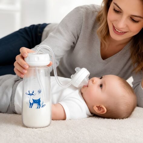 Hands Free Baby Feeding Bottle 240ml with Silicone Tube & Gravity Ball