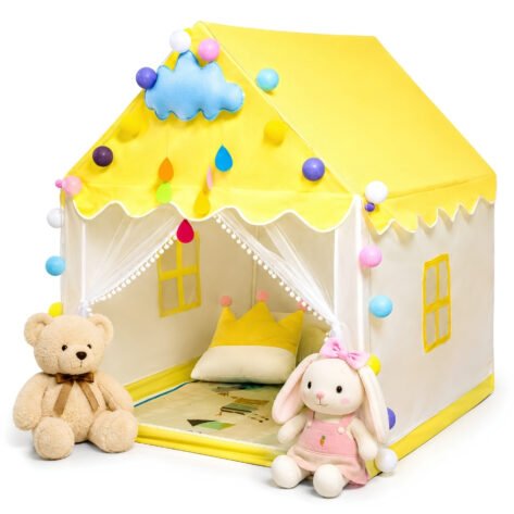 Kids Yellow Tent House with Curtain – Dream Castle Indoor Playhouse