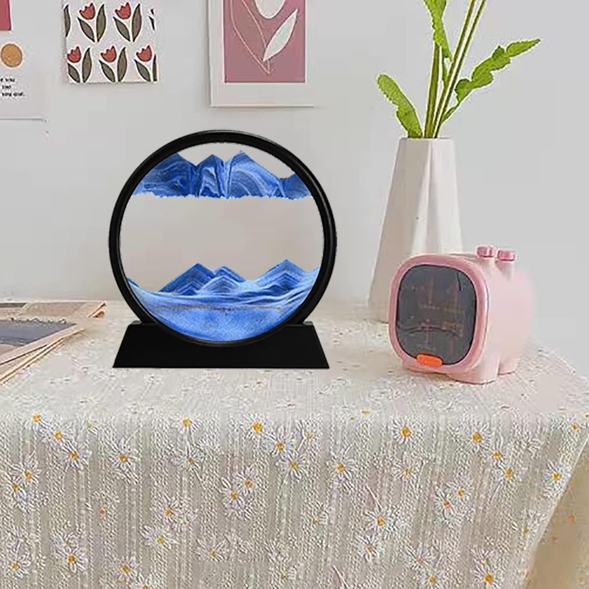 Blue mountain moving sand art frame for office desk