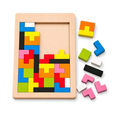 40-Piece Wooden Tetris Puzzle for Kids – Colorful Educational Building Blocks