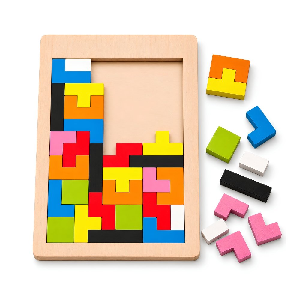 40-Piece Wooden Tetris Puzzle for Kids – Colorful Educational Building Blocks