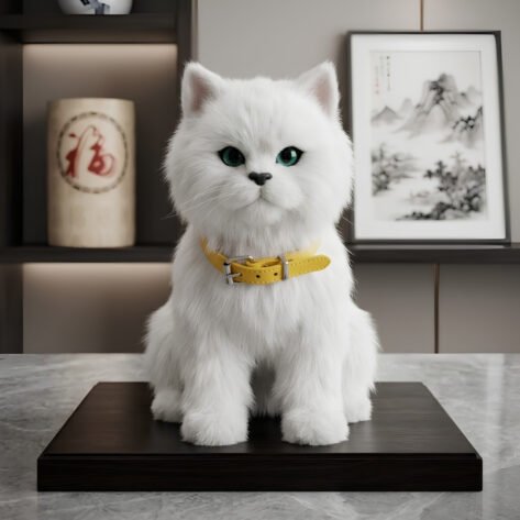 Punched Face Persian Toy Cat – Interactive White Cat Toy