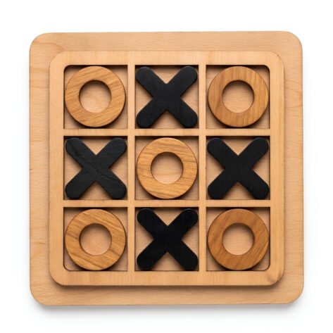 Wooden Tic-Tac-Toe Puzzle Game – Classic X and O Strategy Board Game for Kids