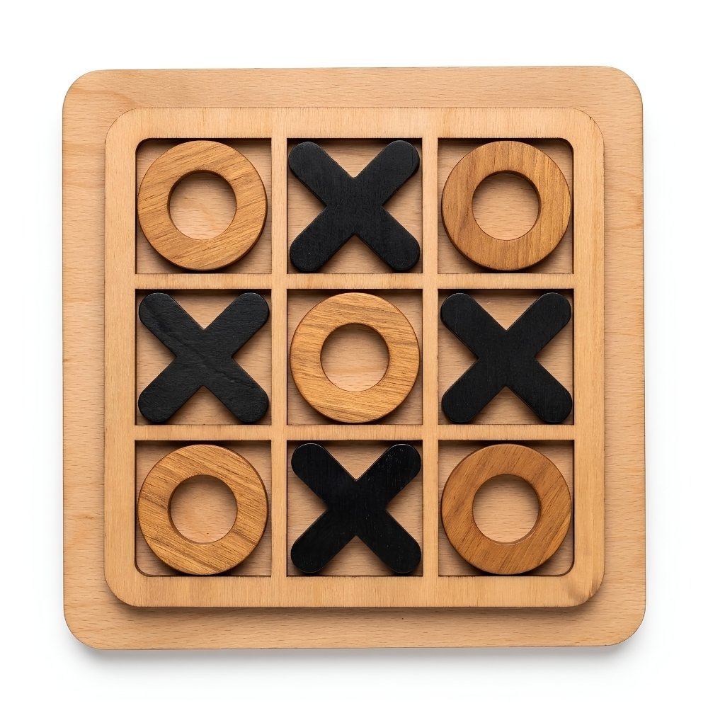 Wooden Tic-Tac-Toe Puzzle Game – Classic X and O Strategy Board Game for Kids