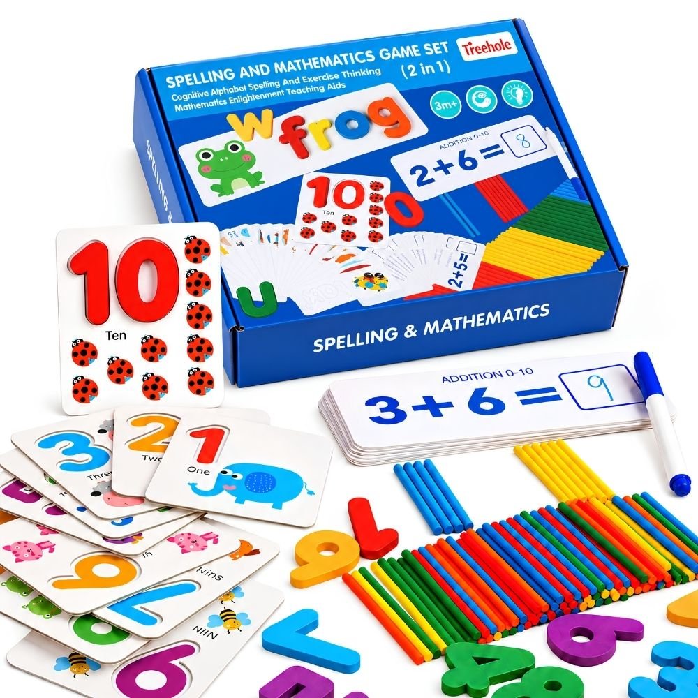 2 in 1 Wooden Spelling and Mathematics Learning Kit for Kids