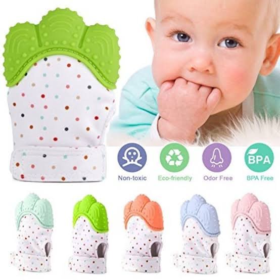 Baby teething mittens with soft silicone teether