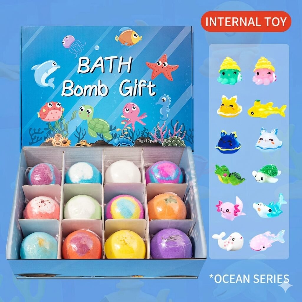 Bath bombs with hidden toys for children