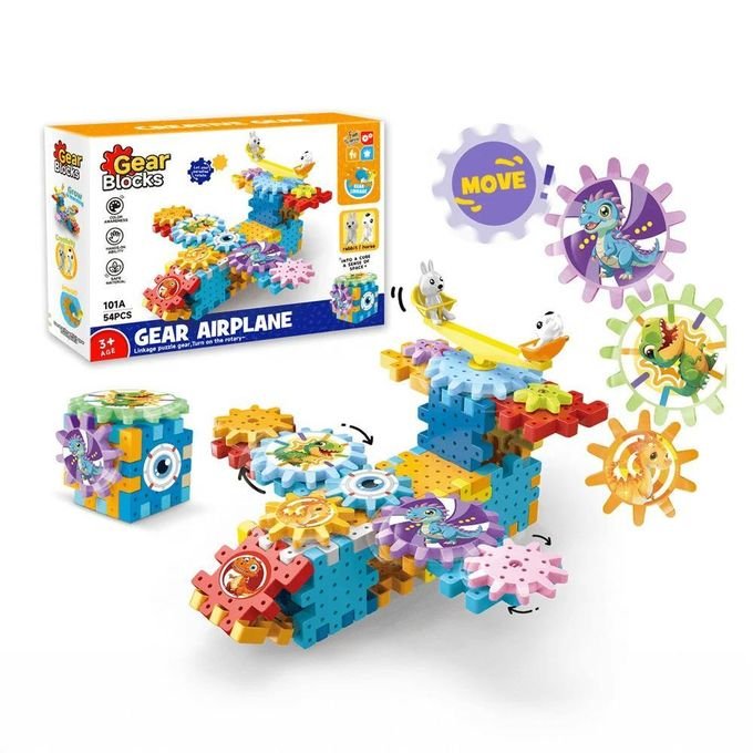 54-Piece Airplane Gear Building Blocks Set with Moving Gears - Image 5