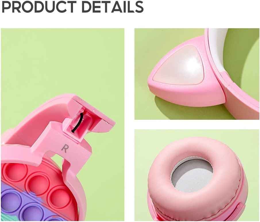 Rechargeable over ear Bluetooth headphones for kids with cat ears
