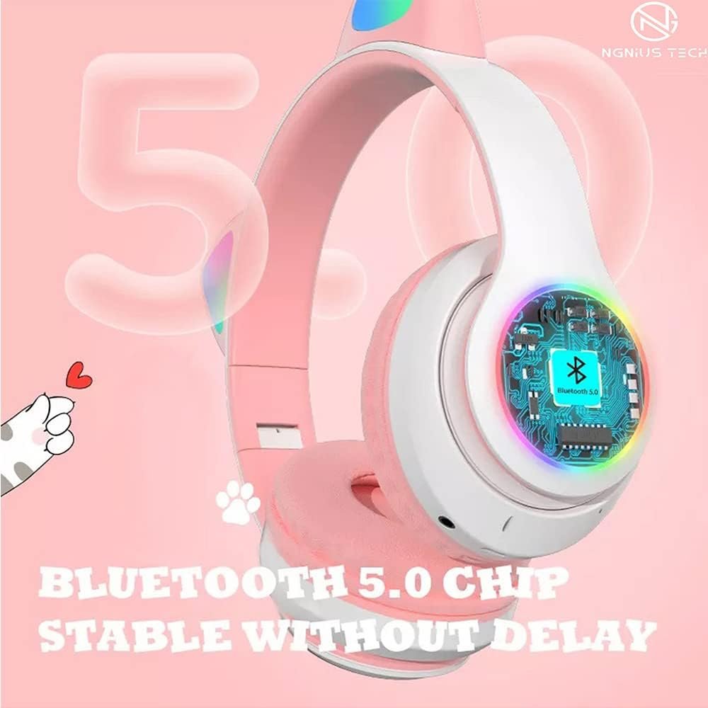 Wireless cat ear headphones with glowing ears