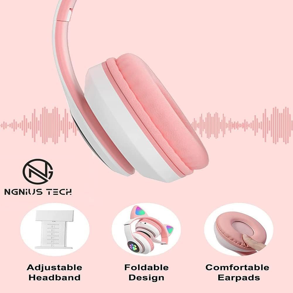 Pink Bluetooth headphones for children with microphone