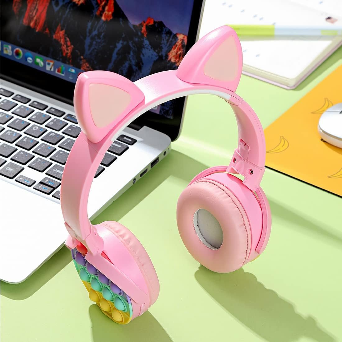 Kids cat ear Bluetooth headphones with LED lights and microphone