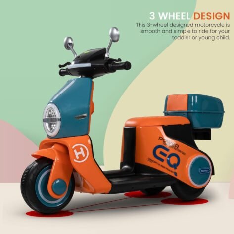 blue and orange battery powered kids bike