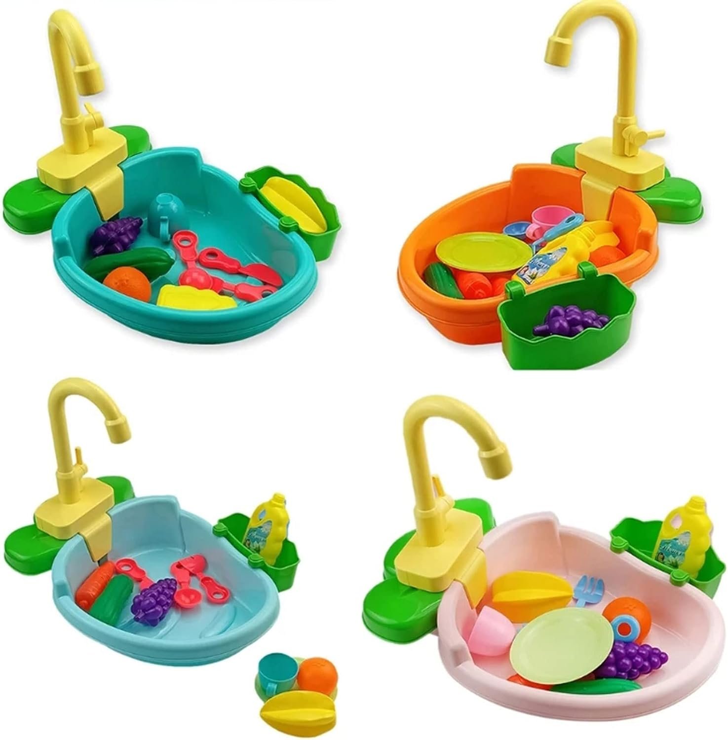 Kids Vegetable Kitchen Sink Toy with Running Water, Pretend Play Washing Basin - Image 4