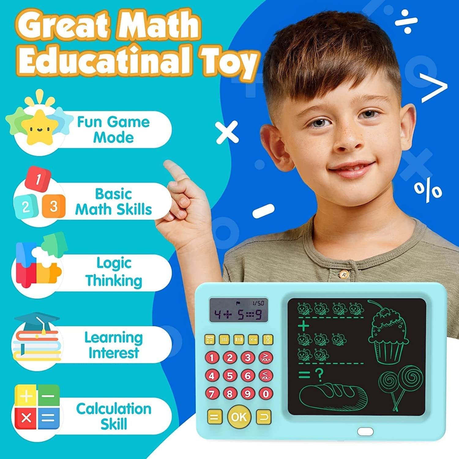 2-in-1 LCD writing tablet with calculator for kids