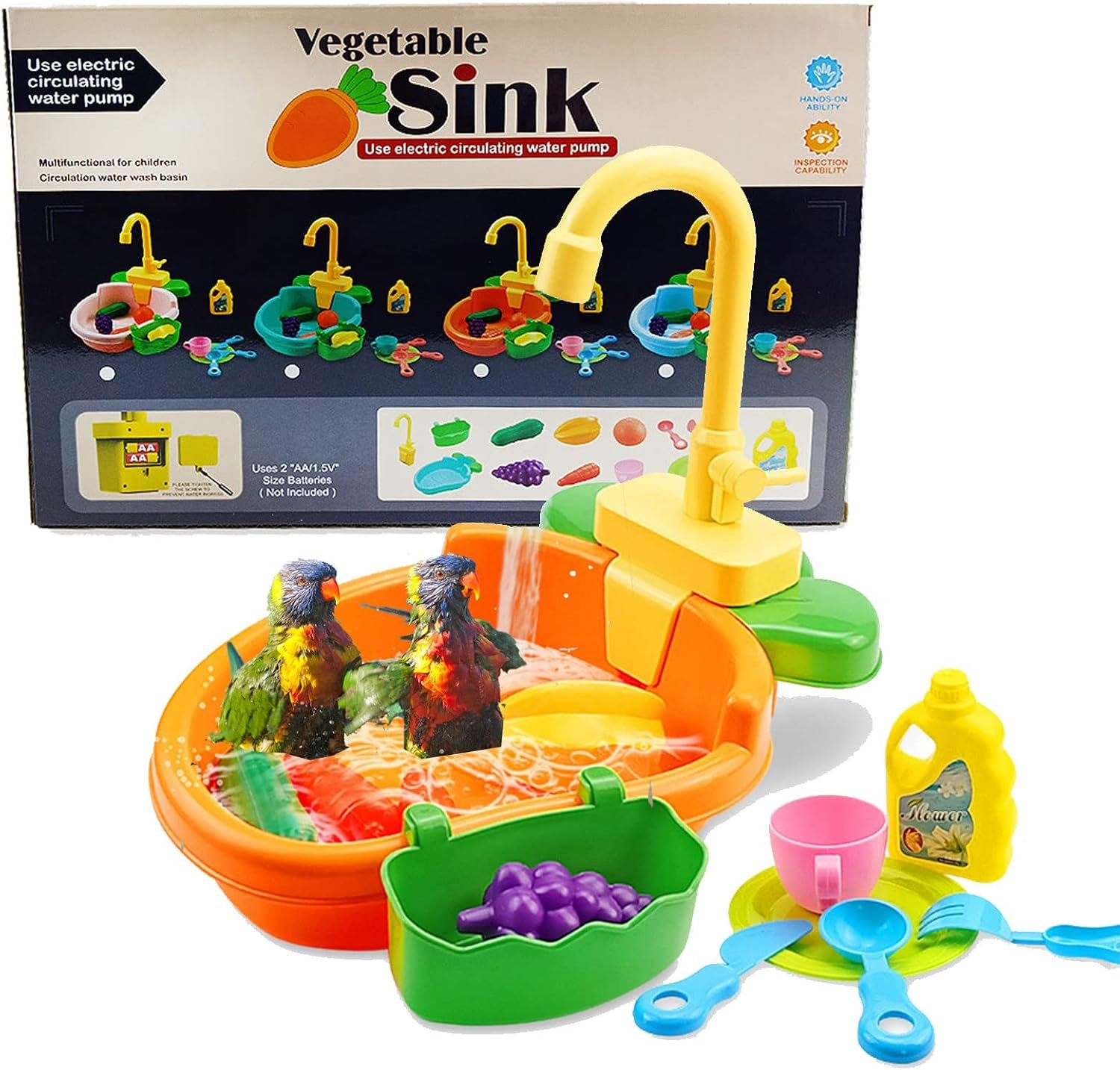 Kids Vegetable Kitchen Sink Toy with Running Water, Pretend Play Washing Basin - Image 6