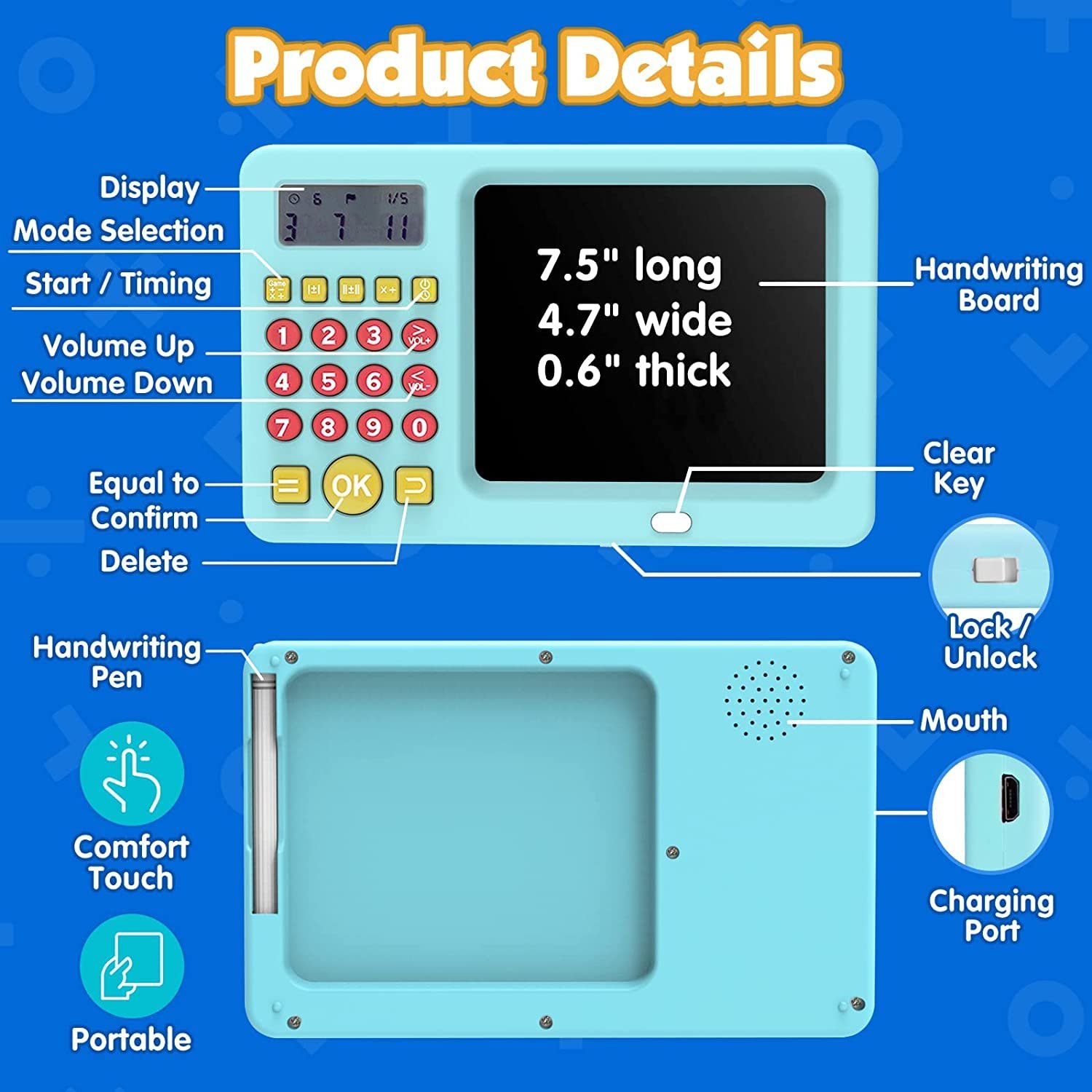 LCD doodle board for kids with number keypad