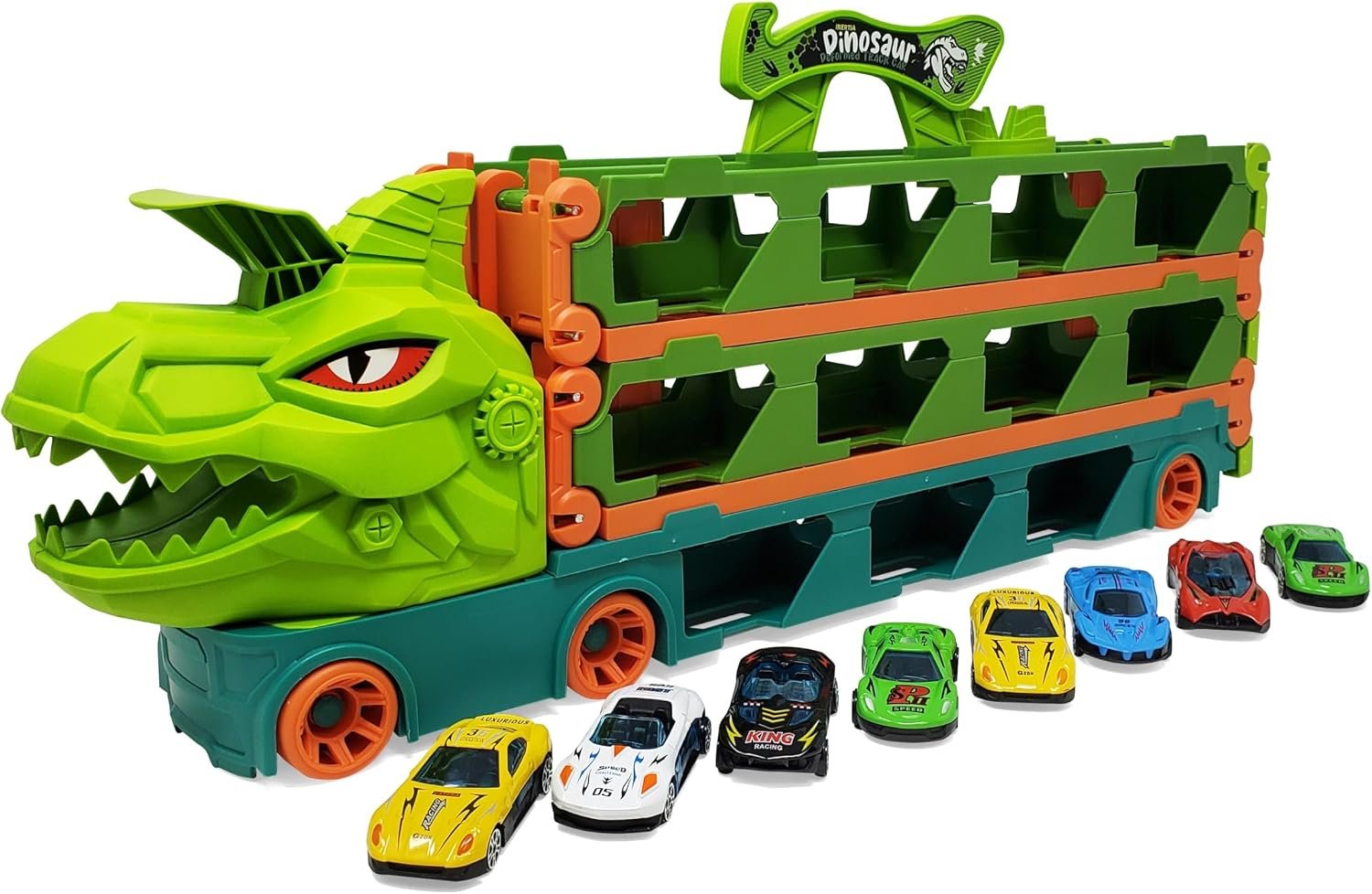 Dinosaur Foldable Car Track Truck with Metal Racing Cars - Image 7
