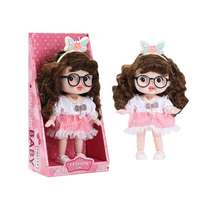 Cute girl doll with glasses for kids