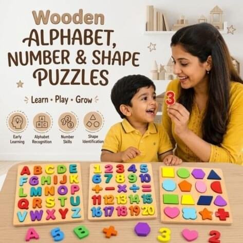 Wooden Alphabet Number Shape Puzzle Pakistan