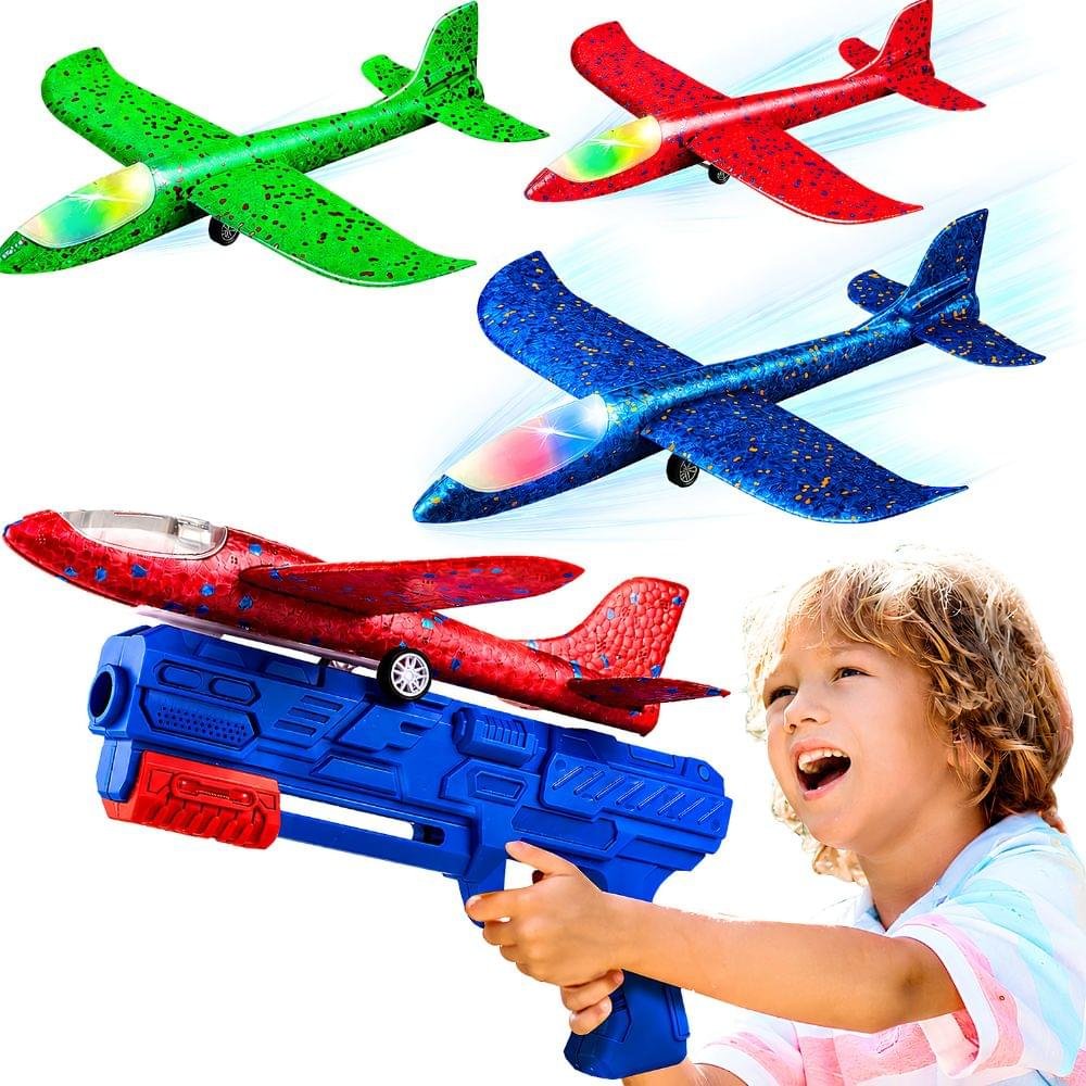 Airplane Launcher Gun for Kids – Foam Glider Plane Catapult Toy