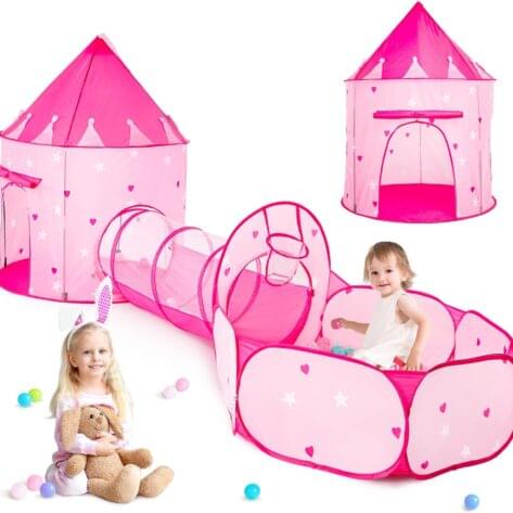 3-in-1 Kids Tunnel Play Tent House for Girls