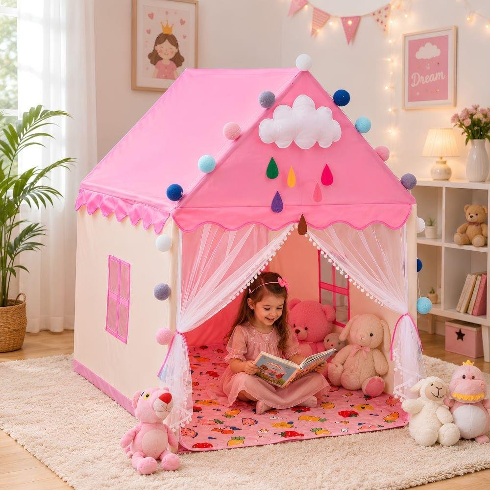 Ultimate Pink Kids House Tent with Curtains for Girls |